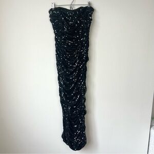 Vintage Sequin Ruched Maxi Dress Black